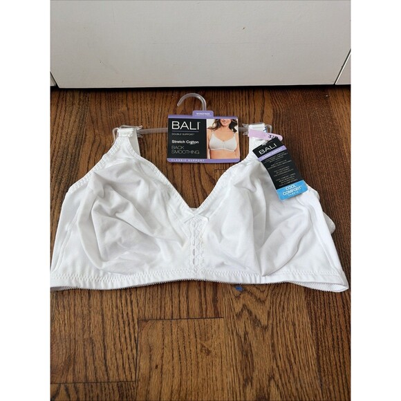 Bali 42D Bra Cotton White Stretch Wirefree Classic Support DF3036 Back Smoothing - Picture 1 of 5